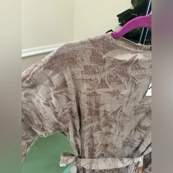 Zara Jacquard Midi Tie Waist Crinkle Detail Dress Brown Full sleeves high neck M - Picture 6 of 17